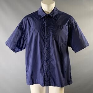 PRADA Size M Navy Polyamide Snaps Short Sleeve Shirt
